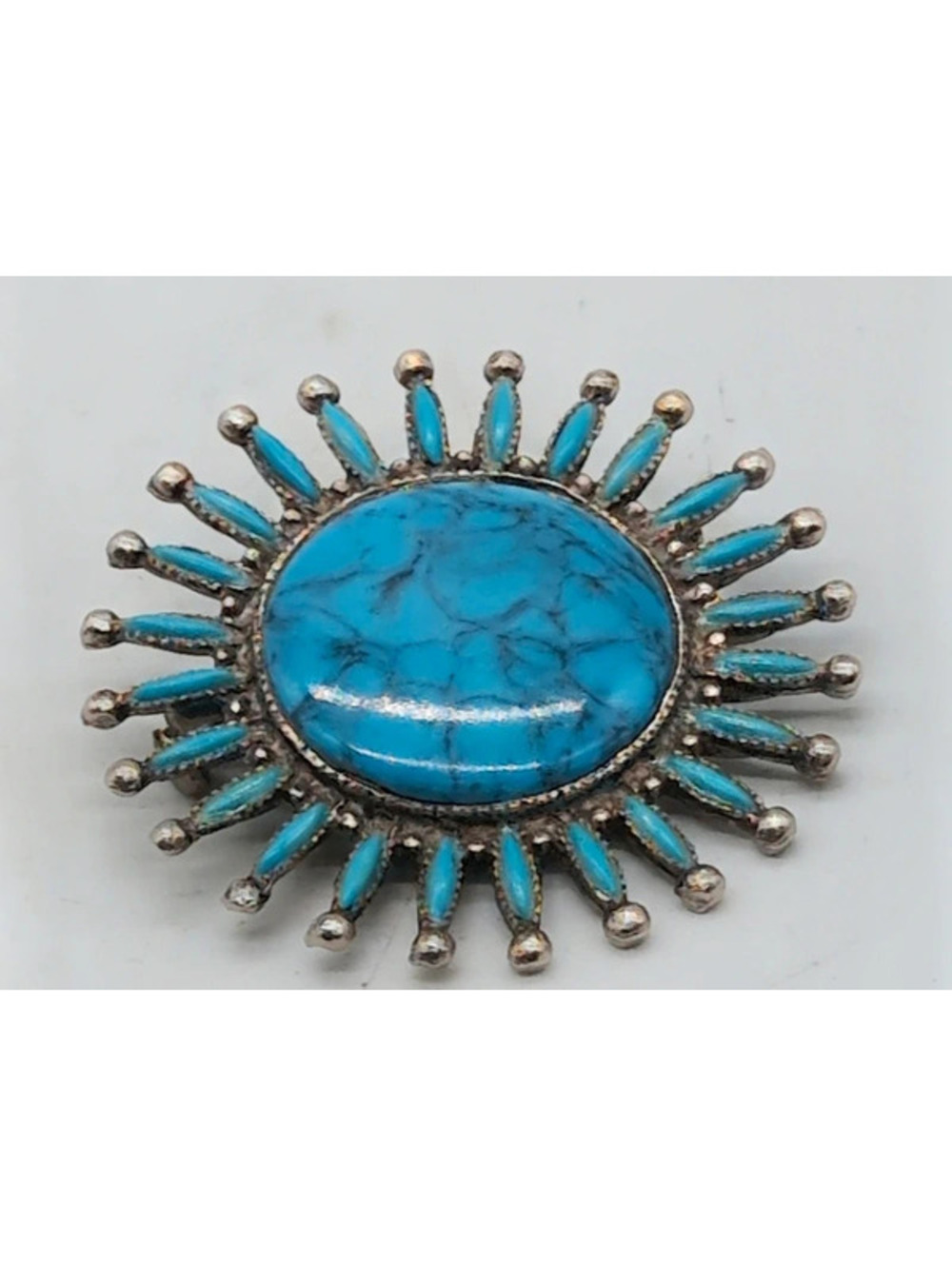 Vintage Southwestern Faux Turquoise Sunburst Brooch Pin